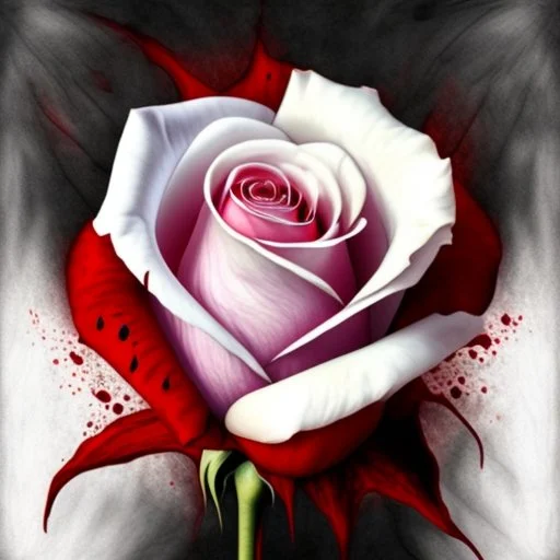 A white rose bleeding red blood from its stem