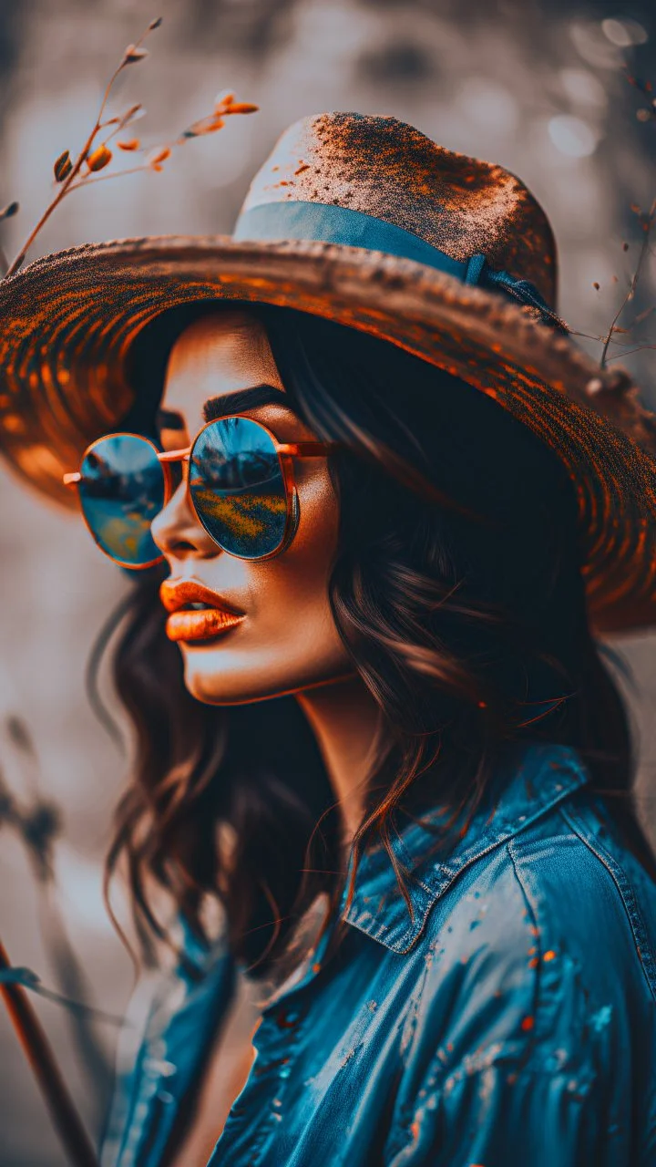 The body and soul of a beautiful woman with dark sunglasses and beach hat