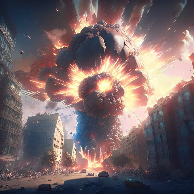 giant magical explosions destroy a city, 8k resolution, photorealistic, ultra detailed