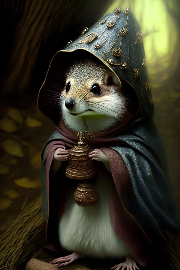 squirrel hedgehog mix being a cleric of death hood on