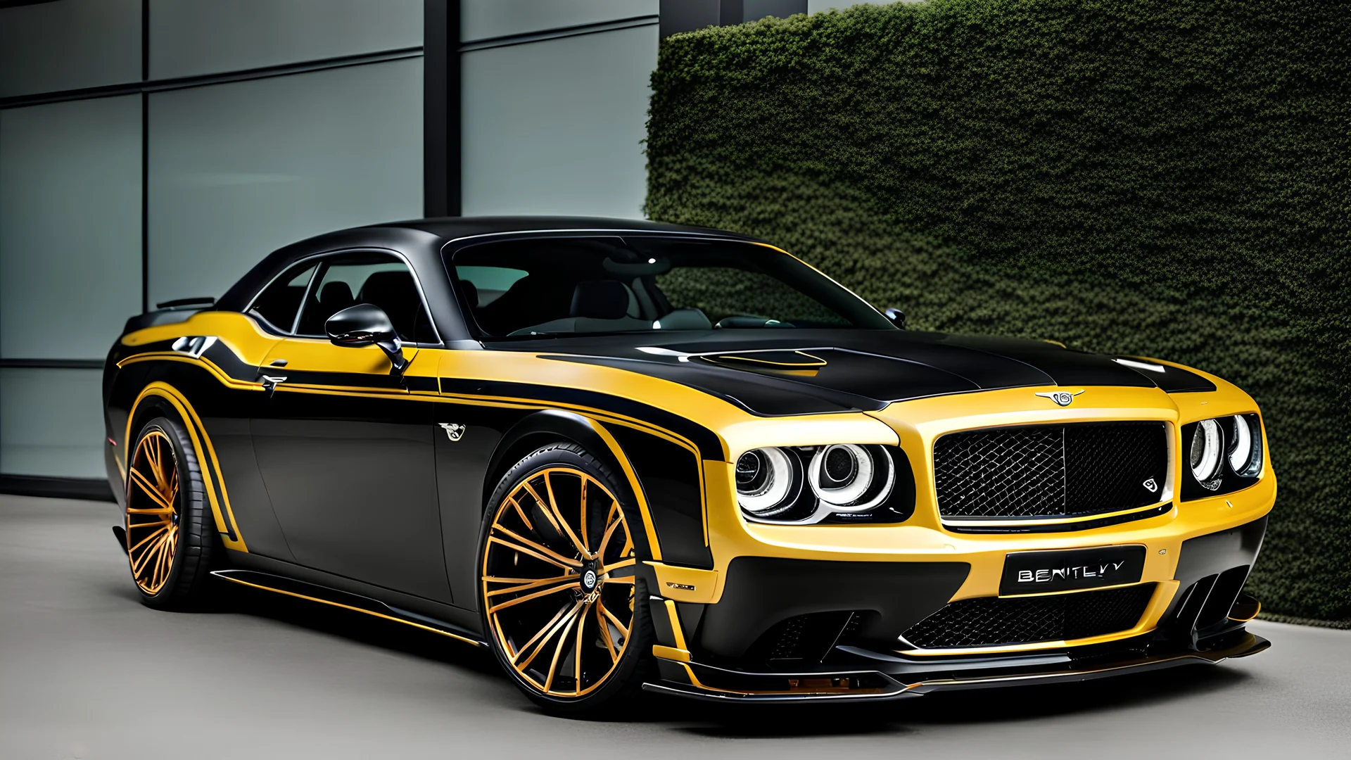 A (((Bentley Dodge Challenger))) featuring a luxurious interior, advanced technologies, and a sleek body kit designed by MANSORY, exuding an air of sophistication and power