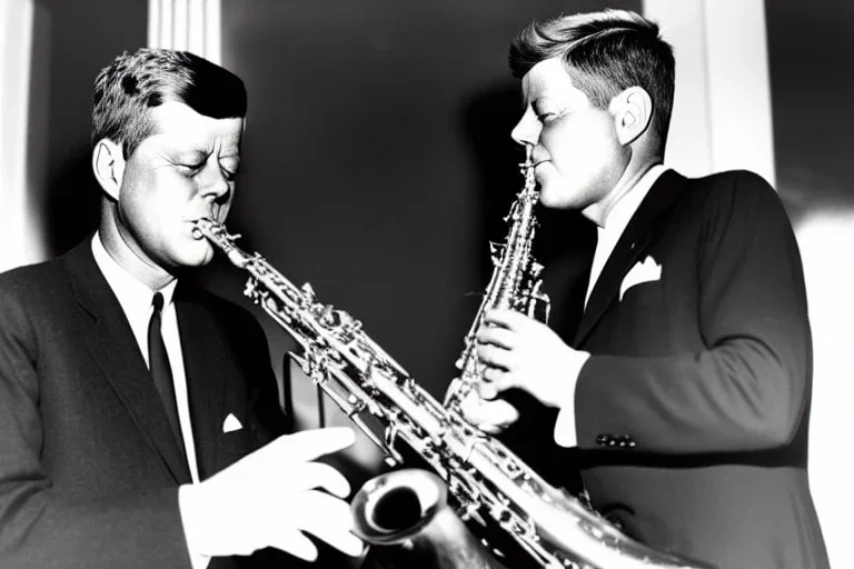 John f kennedy playing A normal saxophone with his eyes closed