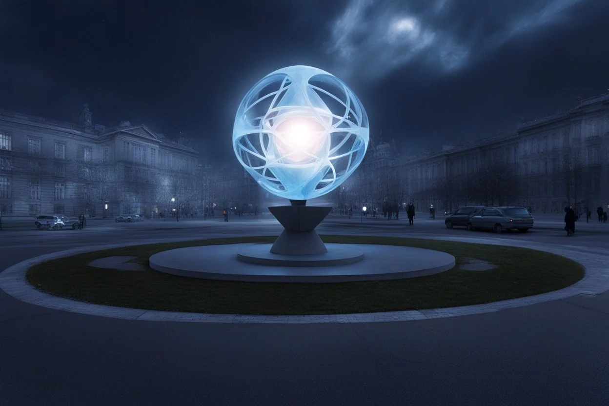 статуя на улице, Шар как атом/молекула: Сделать поверхность шара похожей на модель атома или молекулы, используя геометрические формы, светящиеся элементы или проекцию. . Для этого можно использовать различные геометрические формы, такие как круги, треугольники, шестиугольники и т. д., чтобы создать абстрактное изображение структуры атома или молекулы. Кроме того, возможно использование светящихся элементов, чтобы придать статуе особую магическую атмосферу и привлечь внимание прохожих ночью.