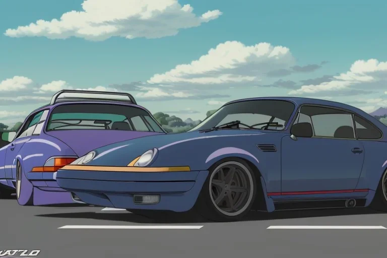 a dark Porsche carrera 964, wide-body, pandem, rocket bunny, carbon fibre, drift car, jdm wheels and rims, ultra realistic,concept art,in tokyo