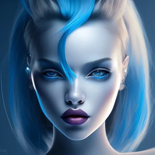 femme,cheveux bleu,barrettes à cheveux,yeux bleus,peau bleau,combinaison spatiale,lumière