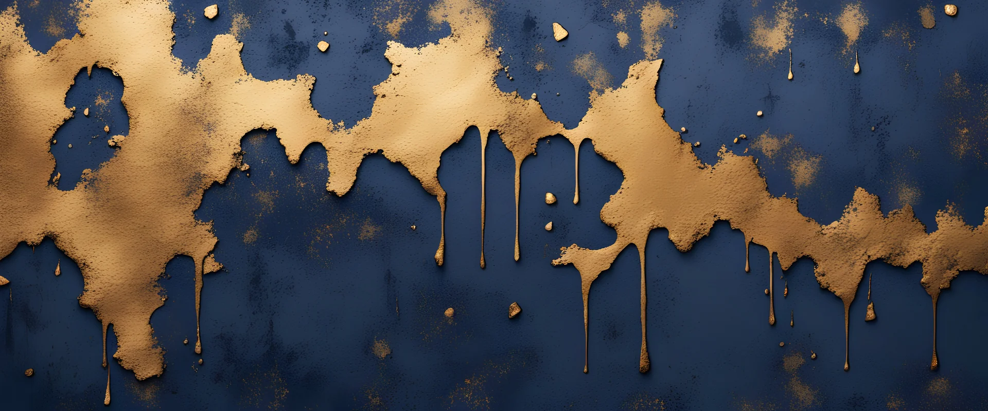 Hyper Realistic dark navy blue grungy rustic wall with golden peeling paint