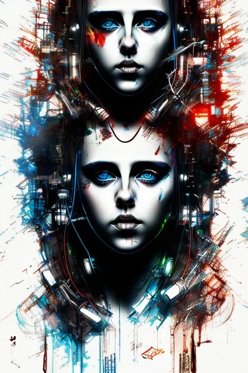 Danish singer MØ face,Abstract Yoji Shinkawa,cyberpunk, neon tones,