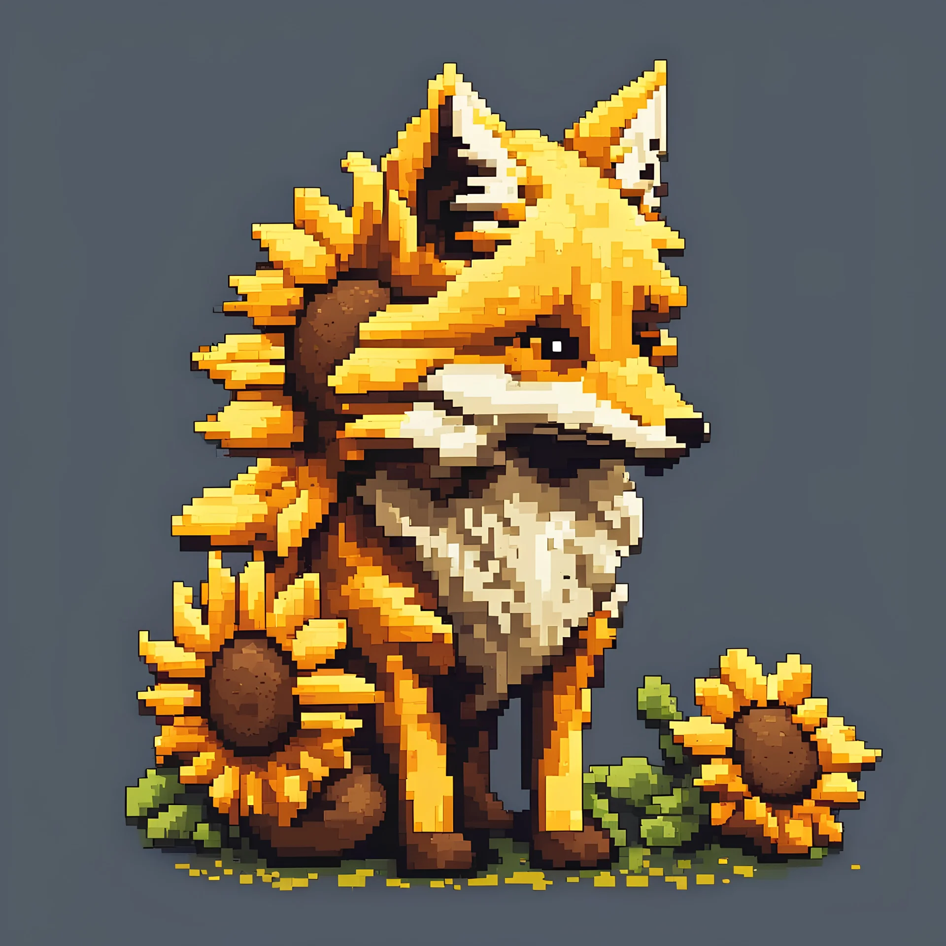 sunflower fox hybrid in 8-bit art style