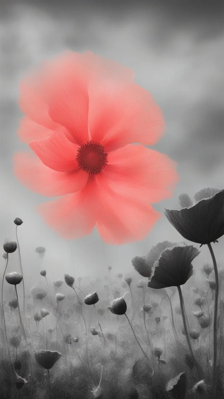 Bosch nightmares paining style Title:a field of poppies all colored in black and white, on red rose standing in the middle , 8k artistic photography, photorealistic concept art, soft natural volumetric cinematic perfect light, chiaroscuro, award-winning photograph, masterpiece, oil on canvas, Raphael, Caravaggio, Greg Rutkowski, people, beksinski, Giger