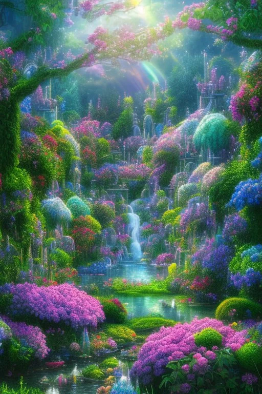 verybeautiful-magical-garden-of-the-angelic-kingdom-blue-and-pink-plants-and-trees-small-river-sunshine-flowers-haze-thumb-rainbow-ufo-bright-colors-beautiful flowers