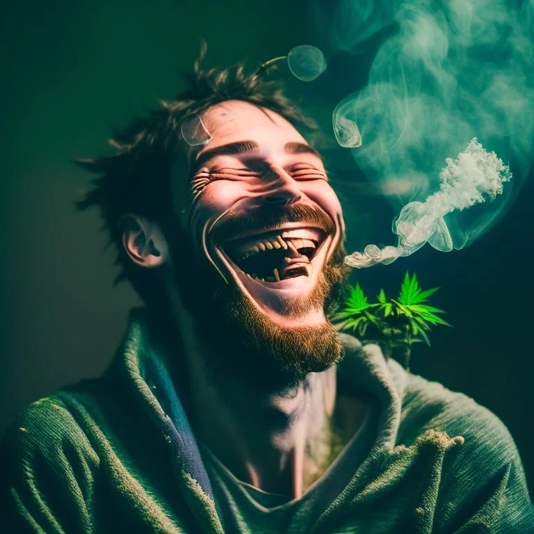 A man enjoying the intoxicating feeling from smoking weed