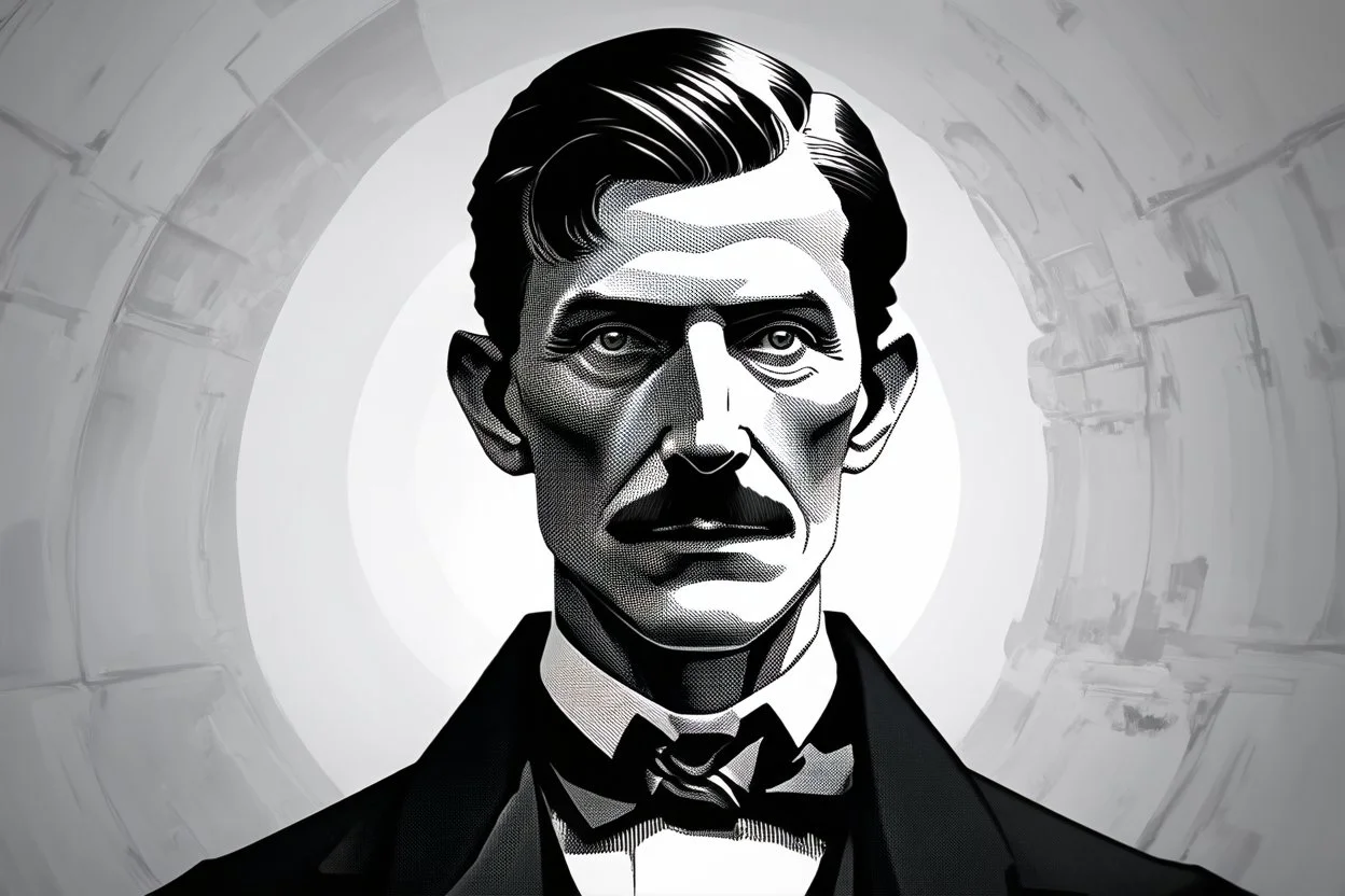 Nikola Tesla in the style of 3-d