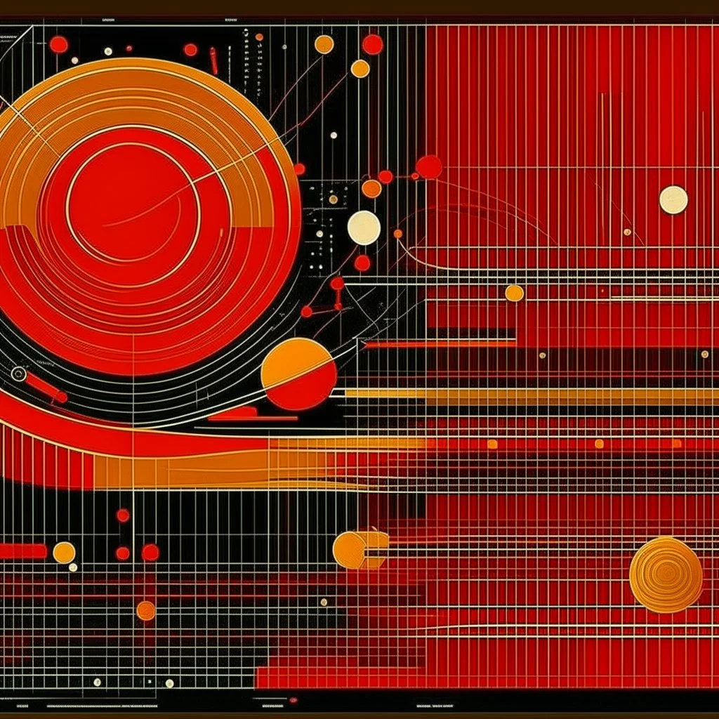 🏁♎⛓️ schematic of solar system warming trends, Braille language textures, abstract geometric art, straight lines and precise angles, style and composition by Arthur Secunda and Anton Semenov and Squeak Carnwath and Wassily Kandinsky, mind-bending illustration; sci-fi poster art, asymmetric, 2D, red hues, warm colors, dark background