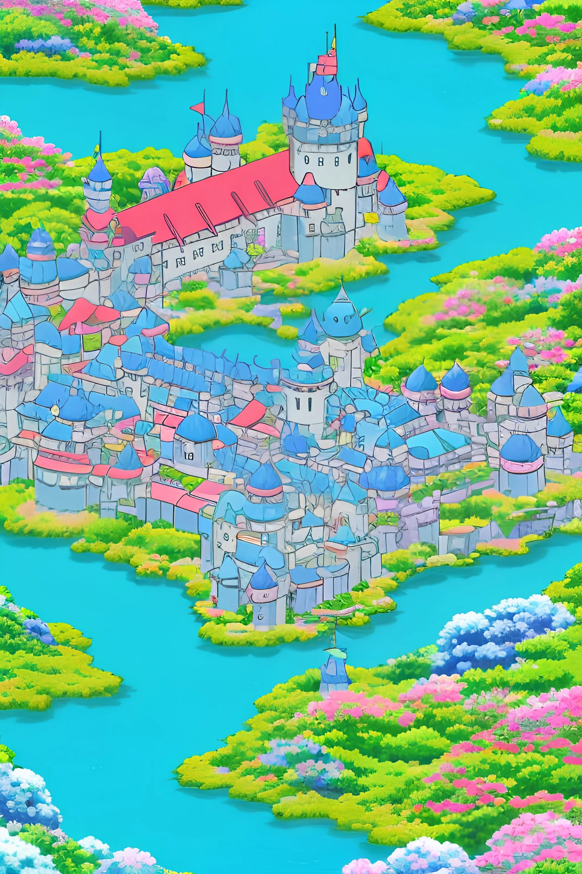 castle, fantasy land, unicorn, Beautiful , deesse, flower border, flowers, happy cosmic, bright colors,, very blue, pink, gold, jewels, realistic, photo real, clear smiling background, beautiful highly detailed, high contrast, high definition, unreal engine 5, extremely sharp detail, light effect, sunny light background