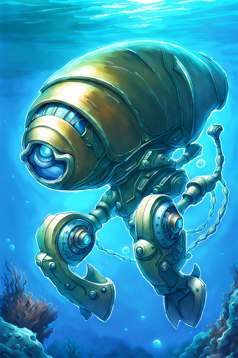 TCG fantasy artwork art of nautilus robot underwater