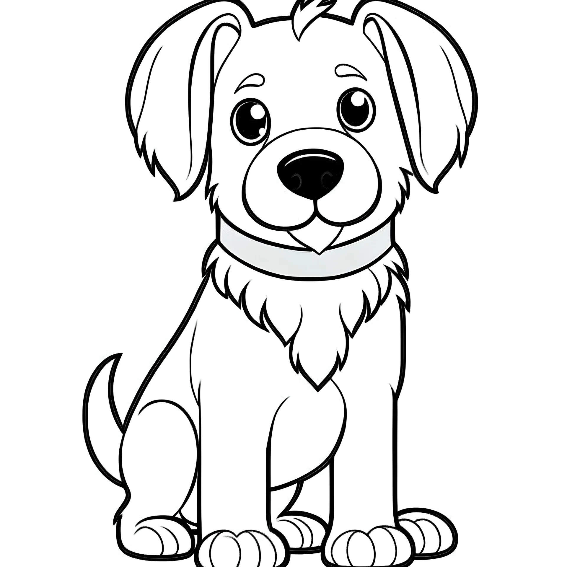 coloring page for kids age 2-5 years, puppy german shepherd ,cartoon style,thick lines, extremely low detail,no shading,no grey color, very simple art,only 2 legs and 2 arms ,white background, Centre aligned