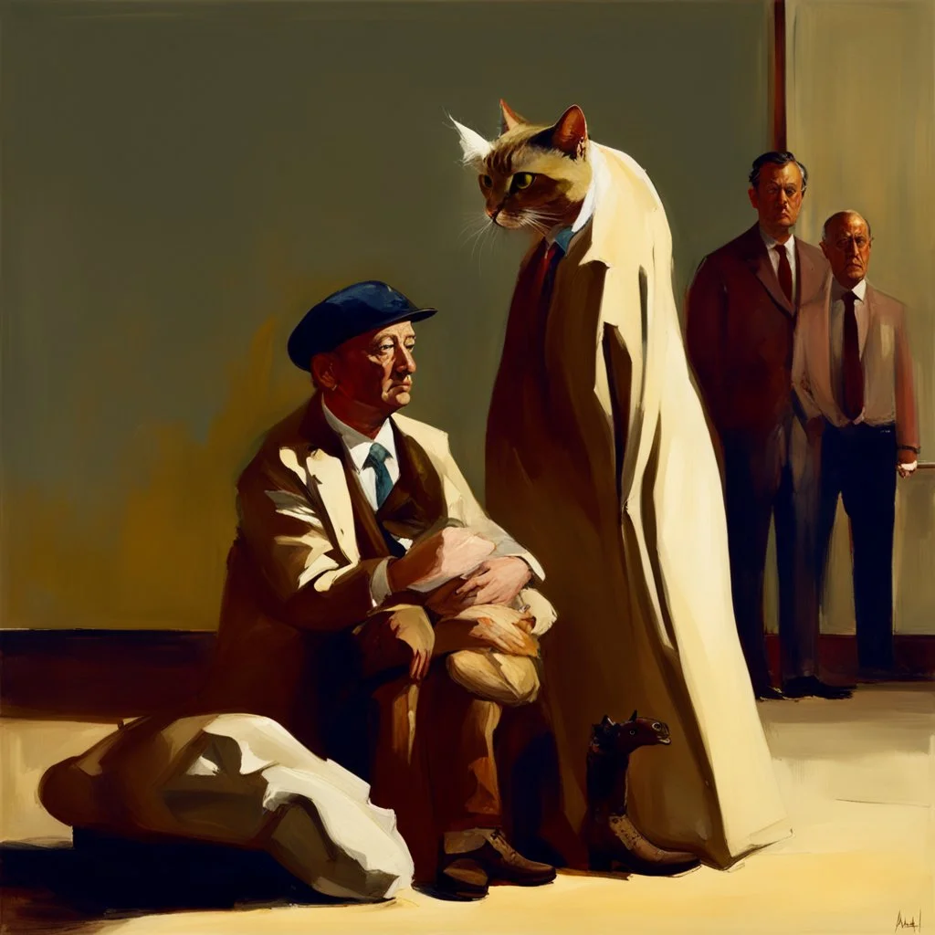 UN conference,a cat and human flesh-like surgical instruments and universe-like a pigeon and neuralink, surrealism,minimalism,Painting By Adrian Ghenie, Rene Magritte, Salvador Dali, Lucian Freud