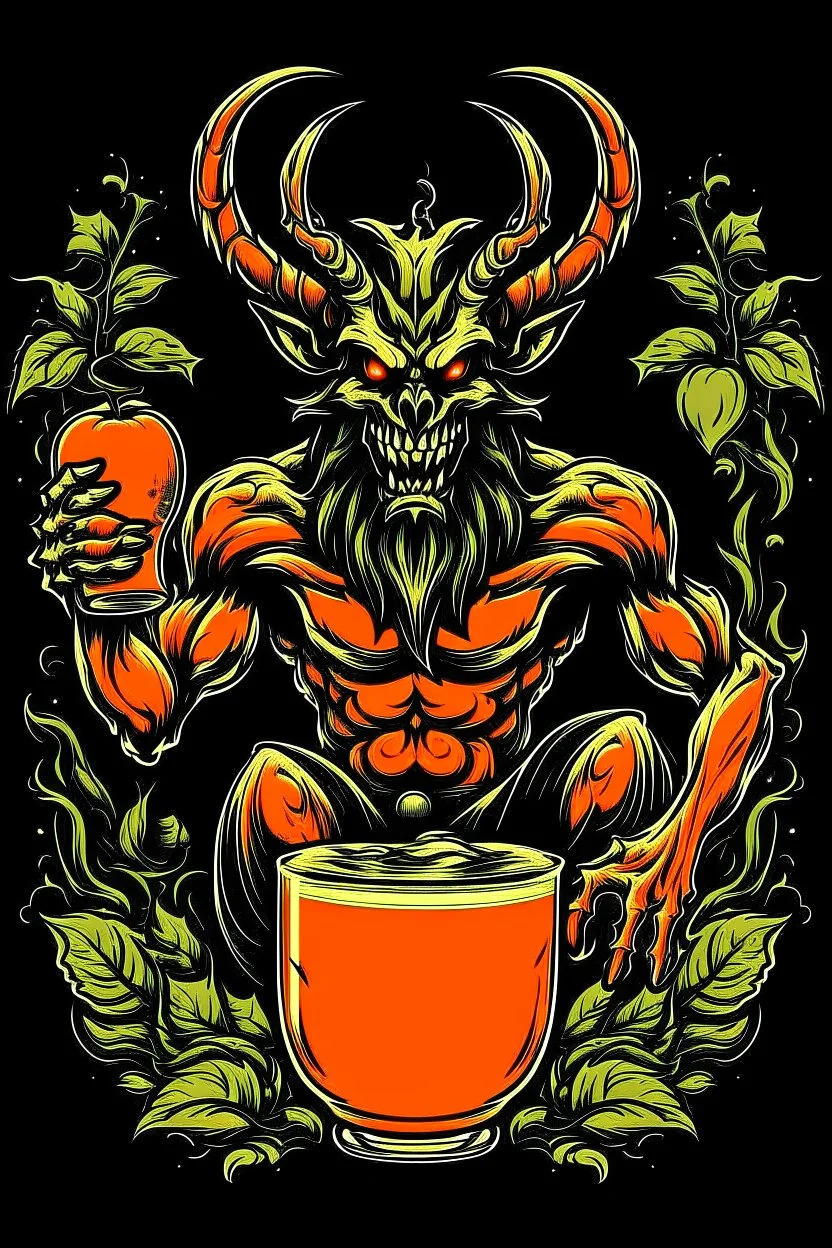 logo d'un demon au jardin d'eden buvant de l'alcool d'orange