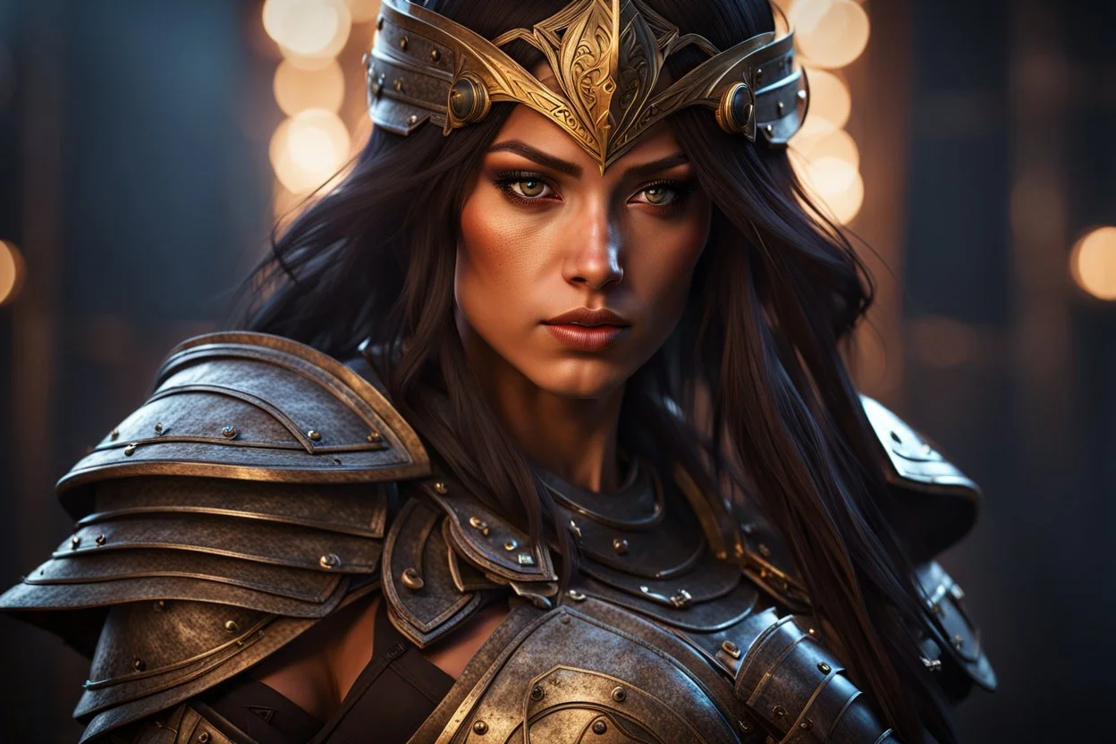 Fearsome female warrior with breathtaking eyes, Frightening, Cinematic lighting, Volumetric lighting, Epic composition, Photorealism, Bokeh blur, Very high detail, Sony Alpha α7, ISO1900, Character design, Unreal Engine, Octane render, HDR, Subsurface scattering, t