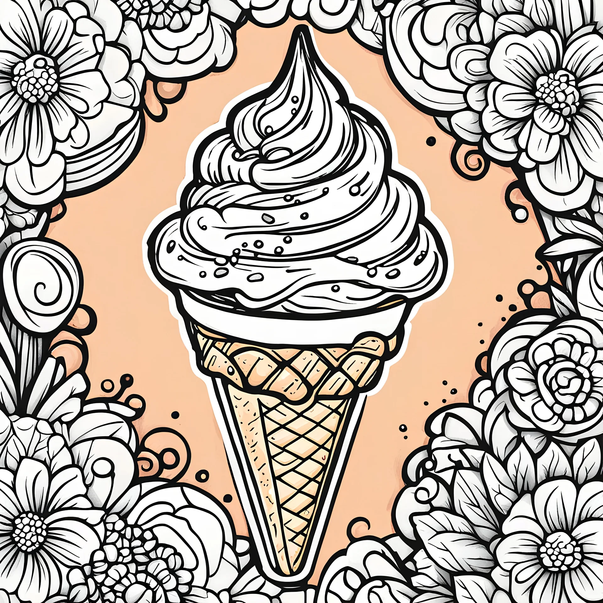 create a coloring book page of a slice of ice cream, black and white, high contrast, easy to color, bold outline