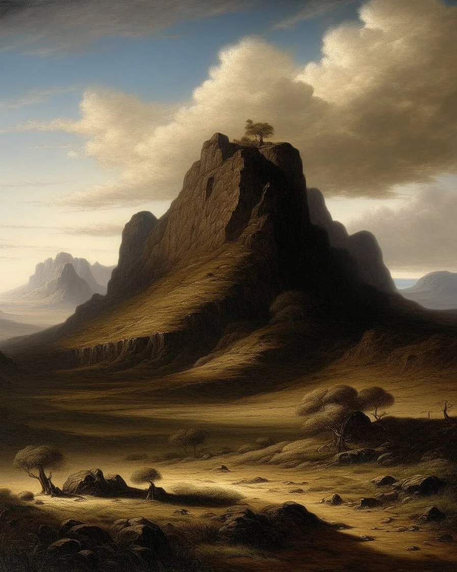 A dark brown dry mountain painted by Francis Danby