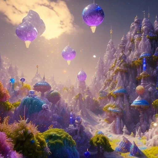 blue gold and violet landscape with multicolored crystals falling from the sky, full of details, smooth, bright sunshine，soft light atmosphere, light effect，vaporwave colorful, concept art, smooth, extremely sharp detail, finely tuned detail, ultra high definition, 8 k, unreal engine 5, ultra sharp focus