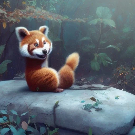 pixar art style of a super cute baby red panda in natural environment, vivid color, full body, by mobeius, au naturel, hyper detailed, digital art, trending on artstation, cinematic lighting, studio quality, smooth render, unreal engine, octane render, art style by klimt and nixeu and ian sprigger and wlop and krenz cushart