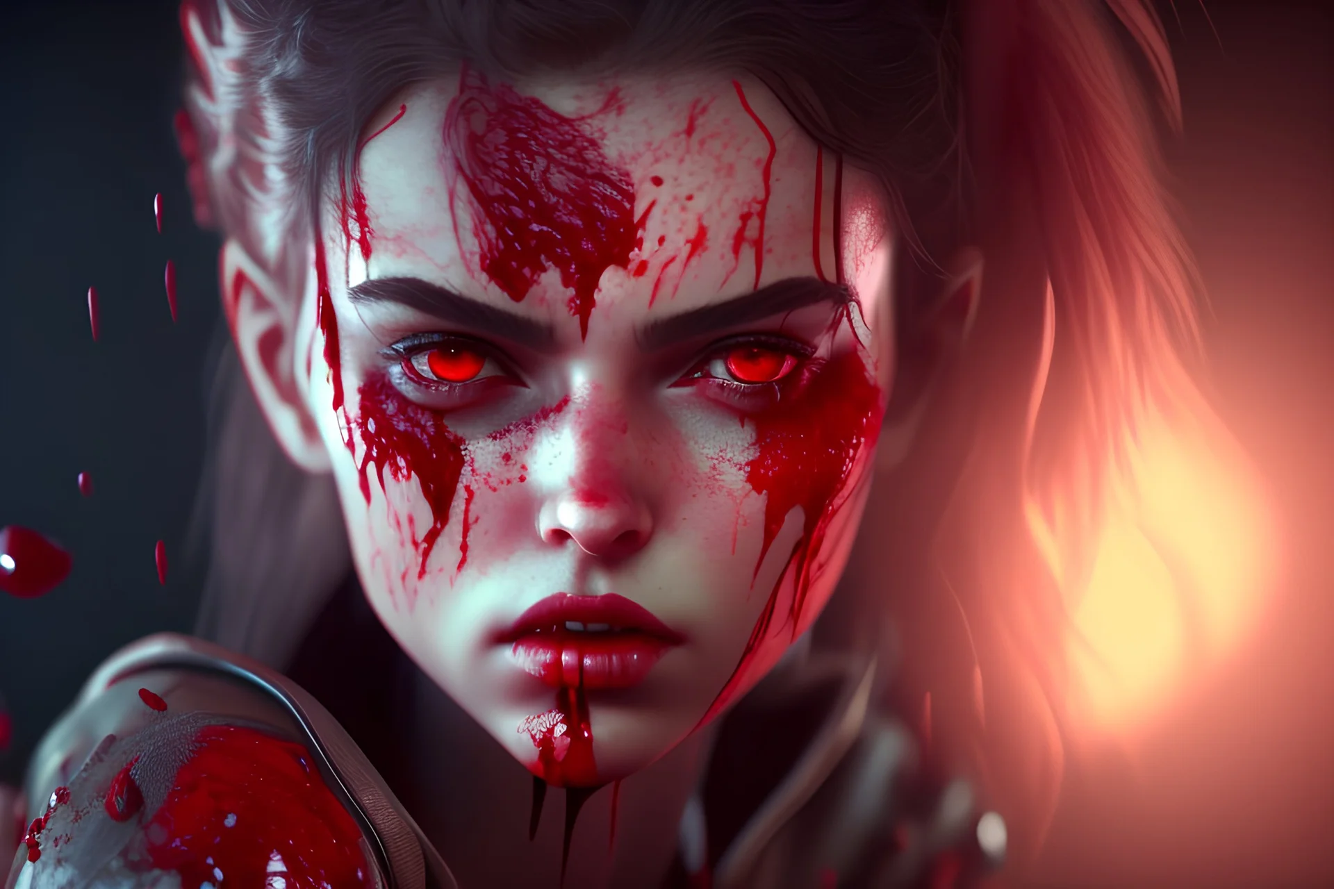 beautiful hyperrealistic detailed of a 3d anti hero girl with blood full body ultra details cinematic lighting, 4k