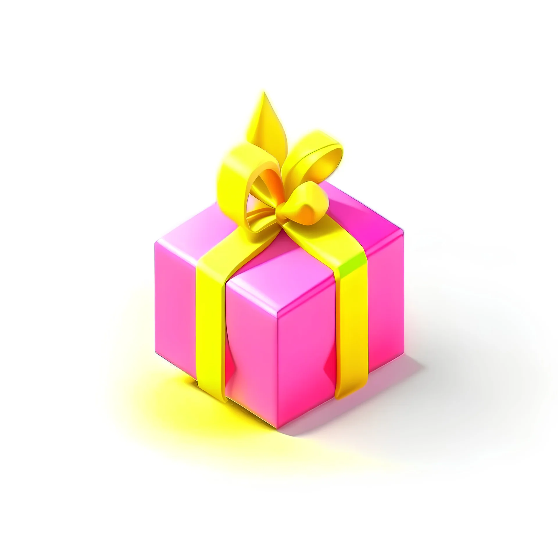 A gift 3D icon, pink and yellow, gradient, white background, cartoon style, clay, nintendo, cute, smooth, shiny, isometric view, blender, c4d, high definition, high detail