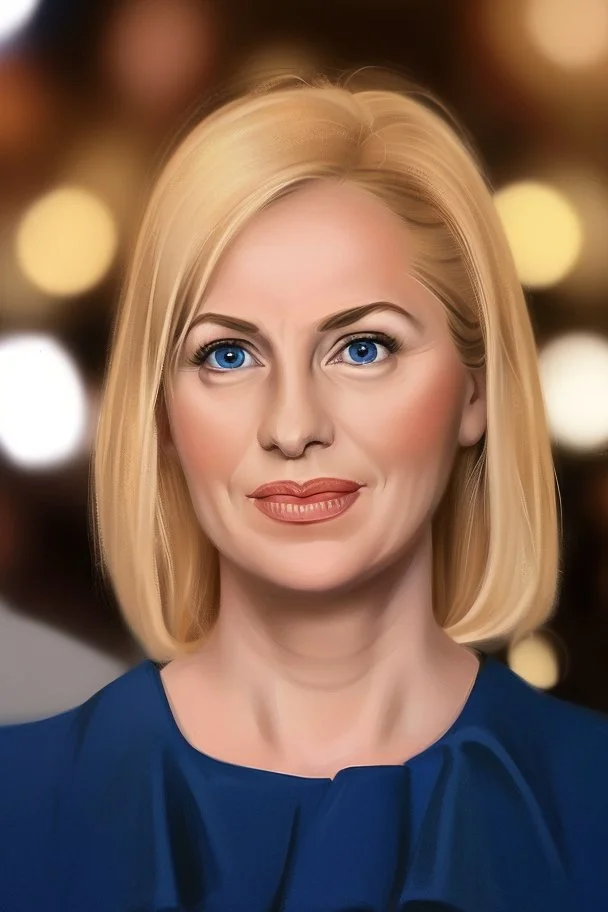 Powerful classical portrait of a modern blonde politician in blue top