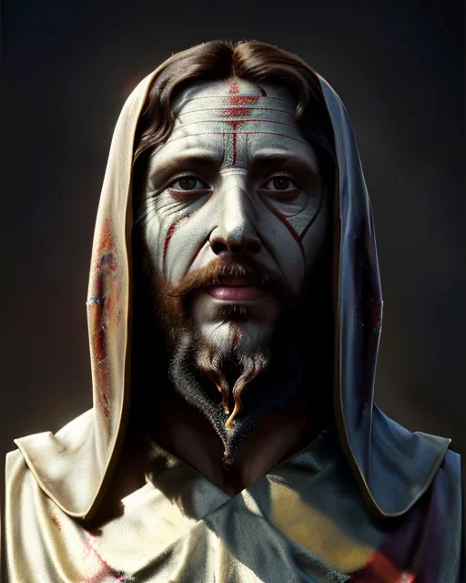 "Jesus, mysterious Kenku male, bird, full-scale head and shoulders portrait, 8k resolution concept art portrait by Greg Rutkowski, Artgerm, WLOP, Alphonse Mucha dynamic lighting hyperdetailed intricately detailed Splash art trending on Artstation triadic colors Unreal Engine 5 volumetric lighting Splash art fantasy"