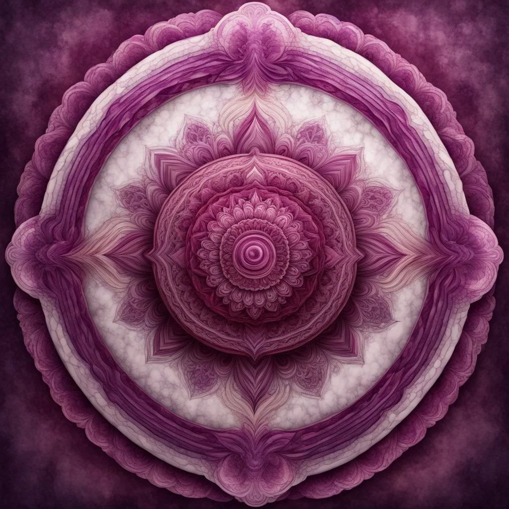 Hyper Realistic marble patterned mandala design maroon & purple with vignette effect