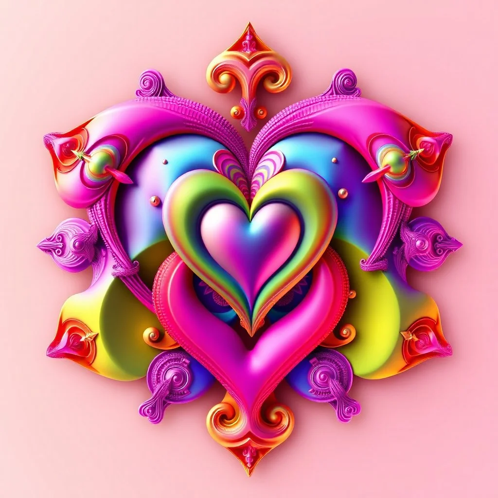 beautiful mockap graphic sifi ,colorful ,artistic, math,nice 3d fractal recursive art with love heart symbole