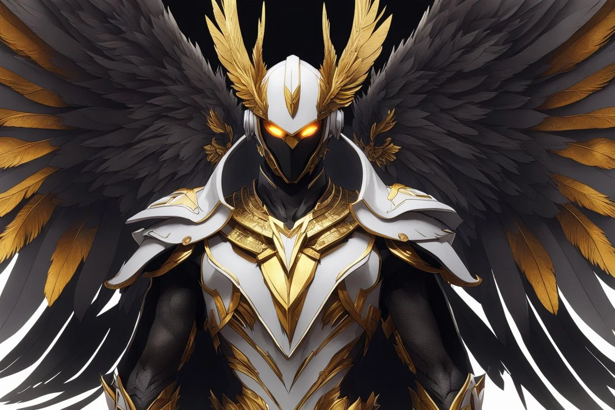 Ra in 8k solo leveling shadow artstyle, golden them, neon effect, big white wings, feathers, full body, apocalypse, intricate details, highly detailed, high details, detailed portrait, masterpiece,ultra detailed, ultra quality