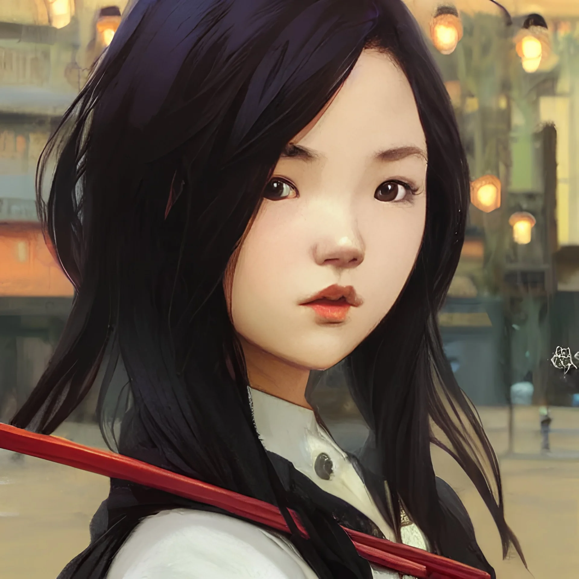 cassandra cain as a college student, eating ramen, bokeh, beautiful face!!!!, 2 7 years old, cg animation, lifelike, animated, realistic, character select portrait, by artgerm, greg rutkowski, alphonse mucha, 3d