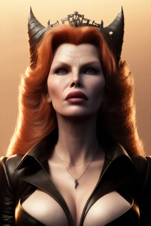 Kim Basinger as evil queen in black leather, busty, cleavage, curvy, angry, stern look. character design by cory loftis, fenghua zhong, ryohei hase, ismail inceoglu and ruan jia. unreal engine 5, artistic lighting, highly detailed, photorealistic, fantasy