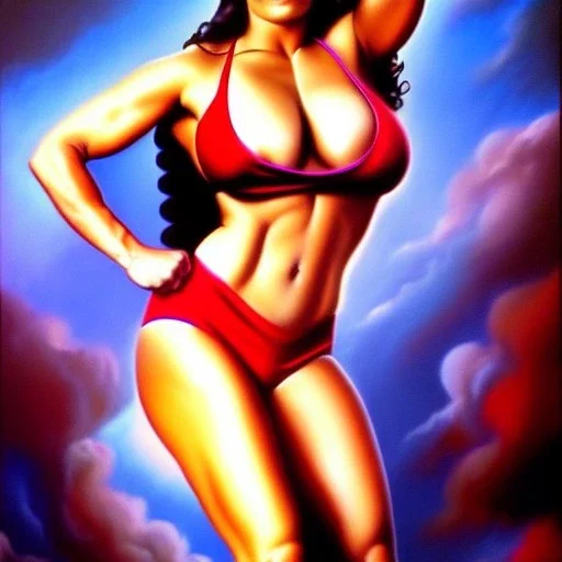 Epic full body picture portrait of busty atletic young beautiful Superwoman boris vallejo styles