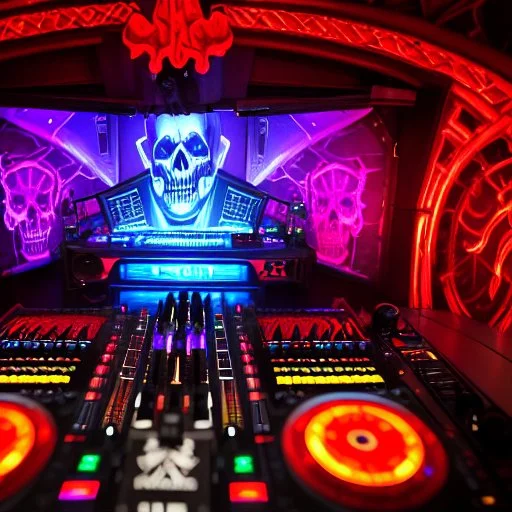 DJ of the damnded, insanely detailed DJ booth in hell, MID set, speakers and equipment made of bone, anatomically correct, add more skulls in th audience, photorealism, vray, 8k 3d https://stablecog.com/generate?o=a67b60e0-edd2-418d-9744-d1d585055d7fv https://stablecog.com/generate?o=93026b00-ac6b-436a-bc57-6aa04073d4a9