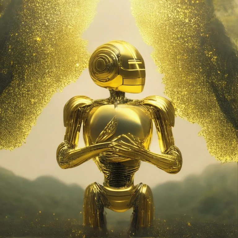 nature , a golden robot , a disco ball