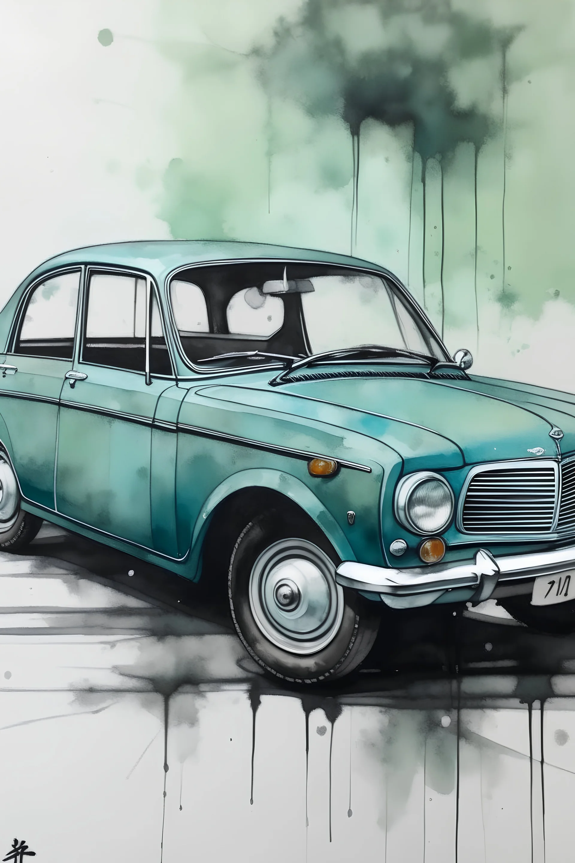 Japanese style painting of a car