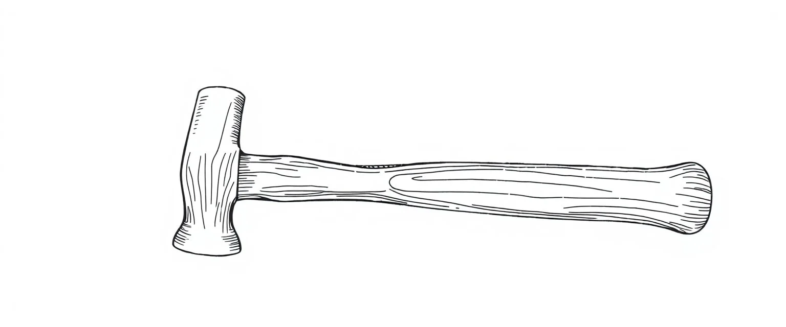 horizontal image of a carpentry hammer, detailed line drawing, vector