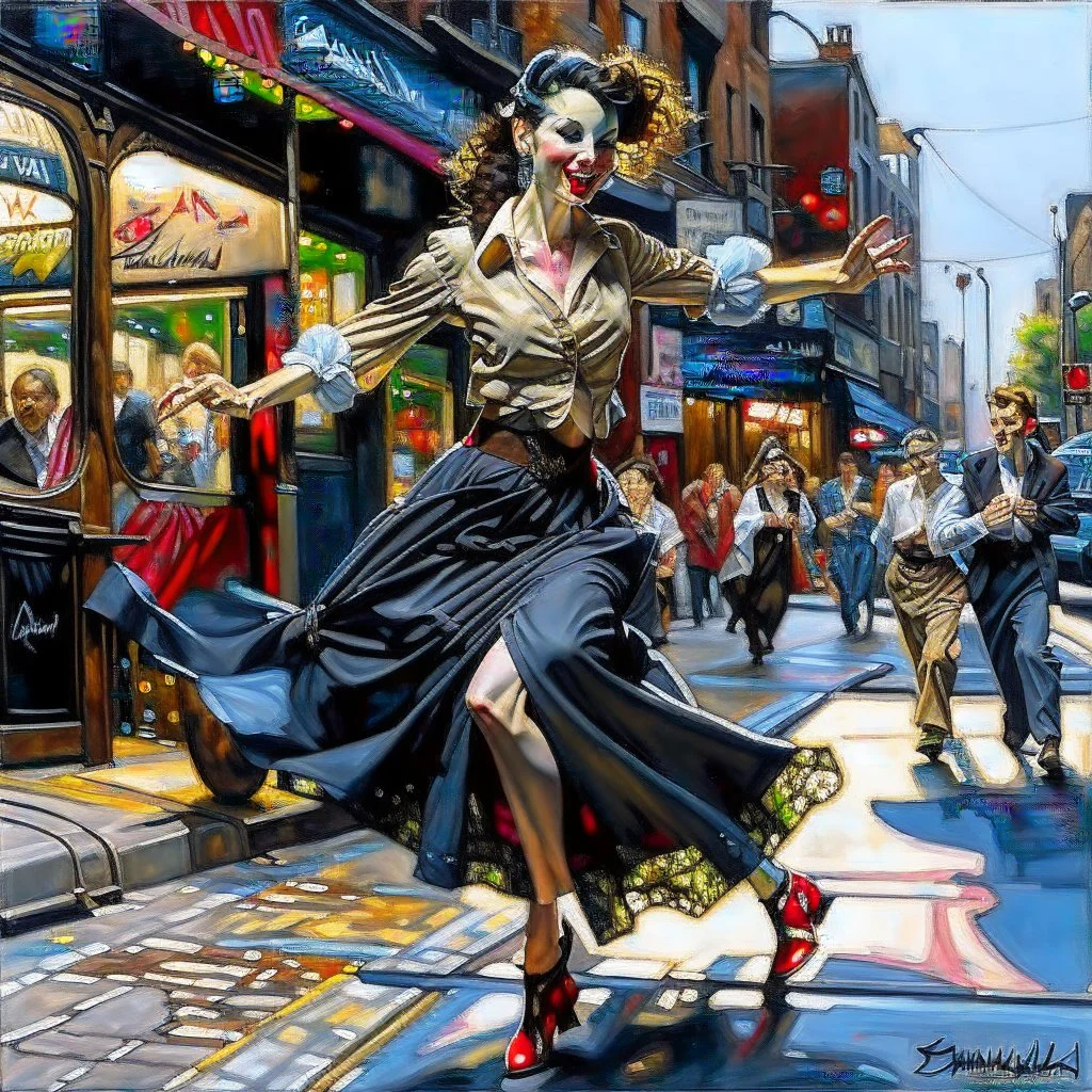 woman dancing in the street Lee Bermejo Norman Rockwell Rembrandt