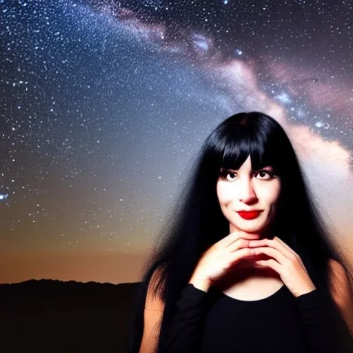 lady with long black hair and black eyes short under the Stars