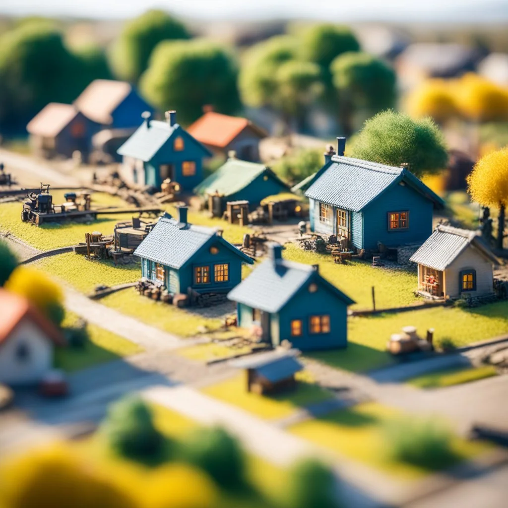 Miniature village of Emu during War tilt-shift. Zoom on the small cozy house of this Emu, ready to go to war