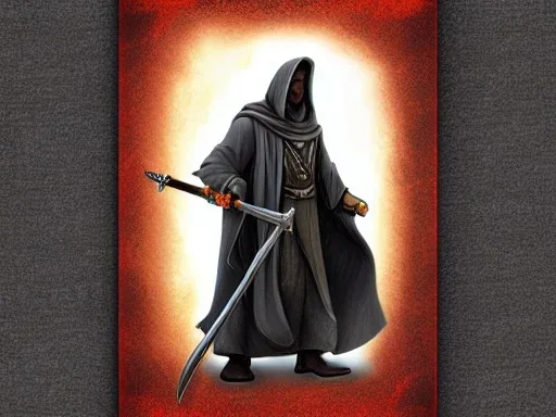 Tall Wizard, dark broody, long staff in hand, grey cloak, photorealistic