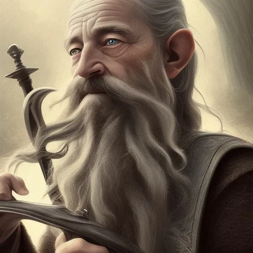 A beautiful dwarf with a beautiful pipe in his hand, full HD, 4K, 8K, very real and with fine and detailed details, realistic and really alive, taken from the movie Lord of the Rings, oil paint