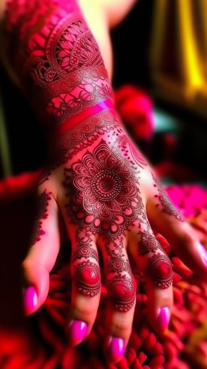 A pink fiery realm designed in Mehndi design