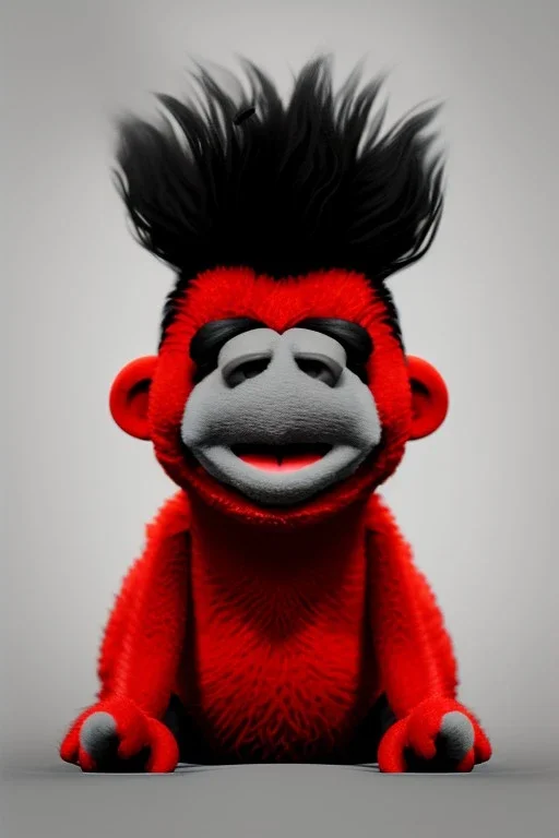 Waist up muppet Portrait, Kim Jong-un muppet doll, black suit, photo studio, red background, unreal engine 5, concept art, art station, god lights, ray tracing, RTX, lumen lighting, ultra detail, volumetric lighting, 3d.