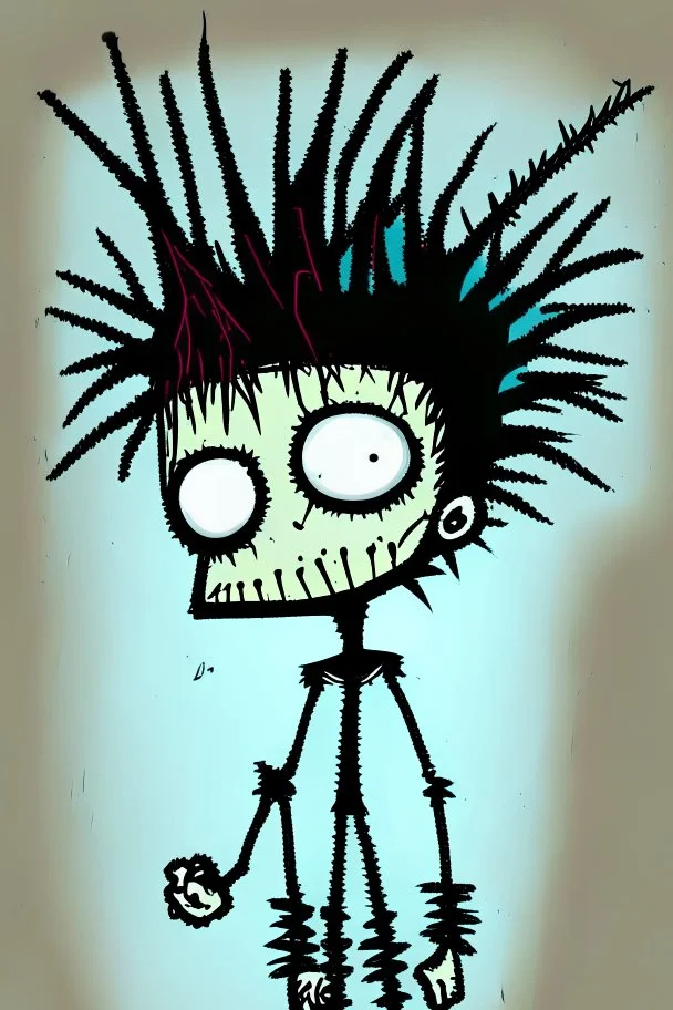 2d drawing of a stickman, cool with punk hair, x eyes like in hangman, flying, 3d realistic in colour