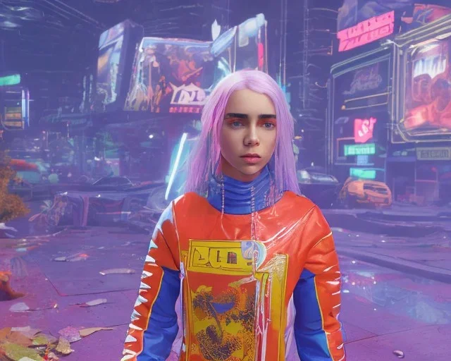 Billie Eilish, in stockings, cyberpunk2077